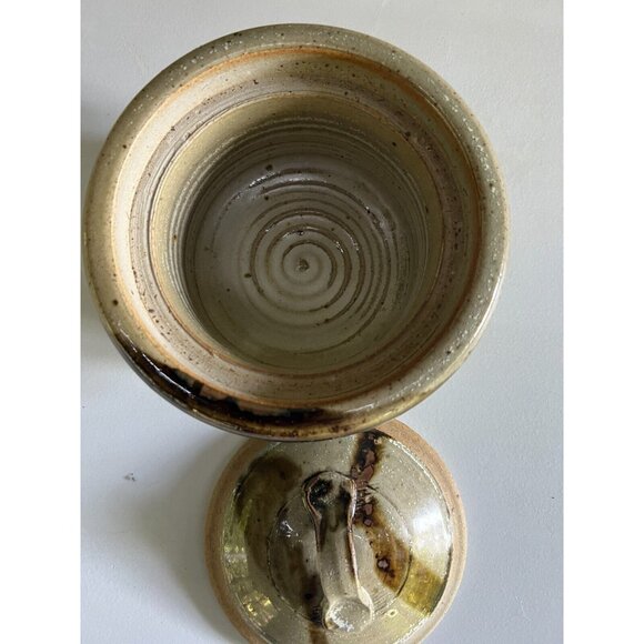 Vtg Studio Art Pottery Lidded 1Qt Casserole w/ Handles Crock Earthy Hygge - Picture 7 of 16